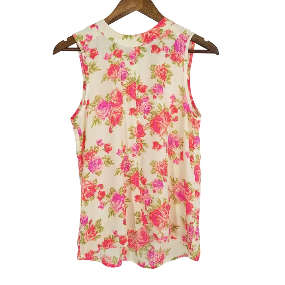 Paper Crane Women S Floral Sleeveless Blouse Pink Rose High Neck Back Zip Fairy
